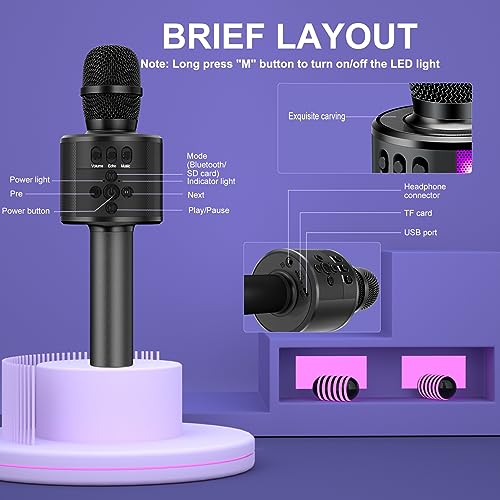 BONAOK 4-in-1 Bluetooth Karaoke Microphone with LED