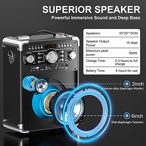 Portable Karaoke Machine with 3 Microphones, DJ Lights