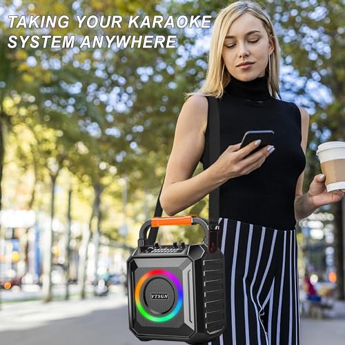 Karaoke Machine: Wireless Dual Mic, Portable, LED Lights