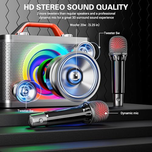 BONAOK Karaoke Machine - Portable Bluetooth Speakers, 2 Microphones