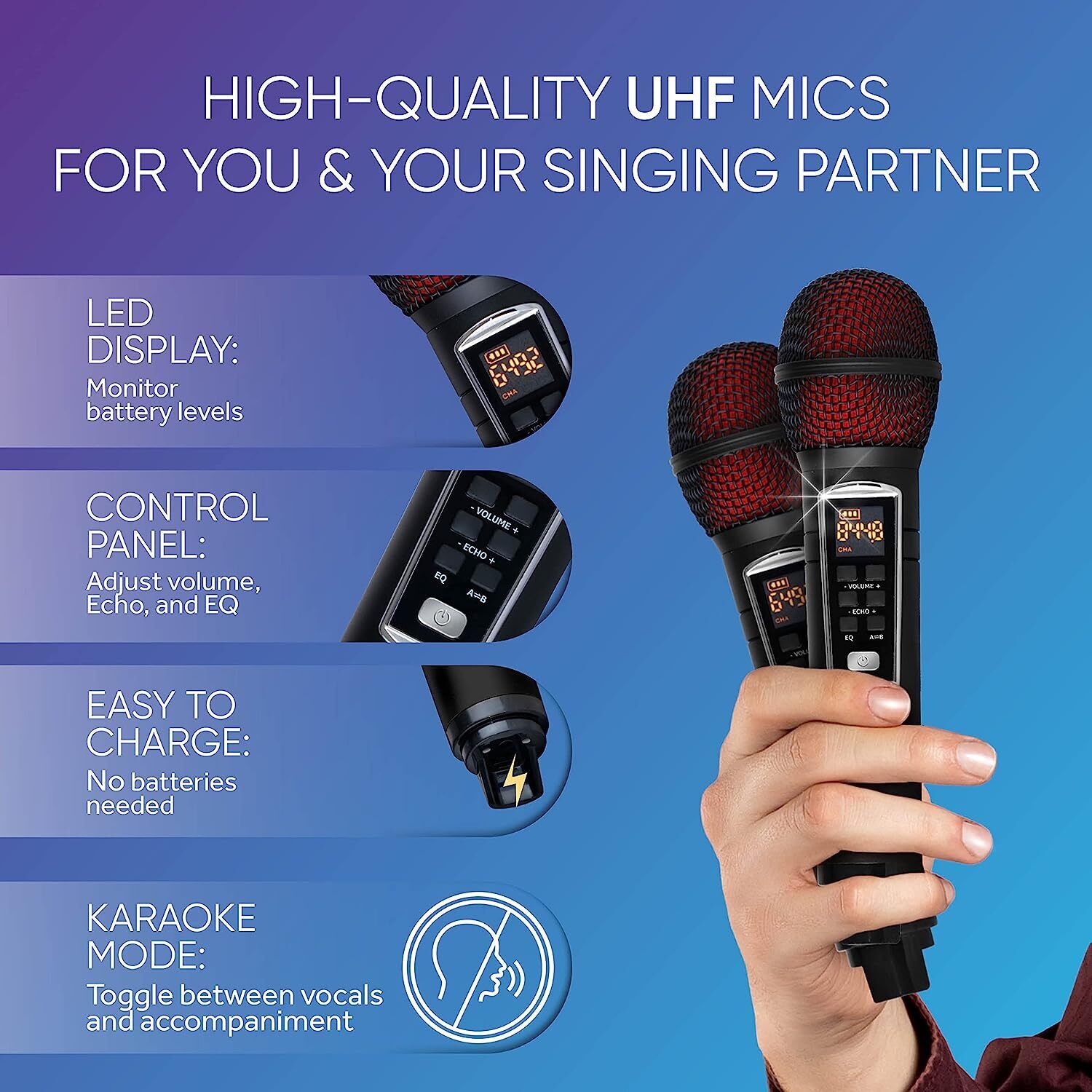 2 Wireless Microphone Karaoke Machine for Adults and Kids
