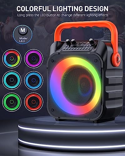 Portable Karaoke Machine with Wireless Microphones and LED Lights