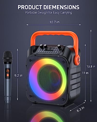 Portable Karaoke Machine with Wireless Microphones and LED Lights