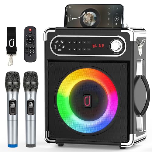 Wireless Karaoke Machine with Adjustable Bass/Treble, LED Lights