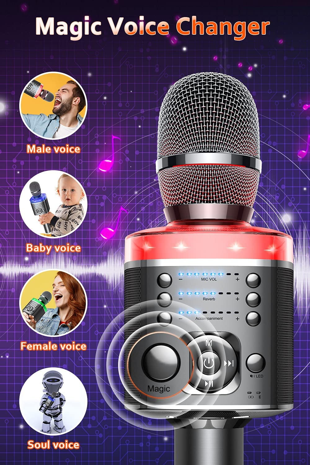 Bluetooth Karaoke Microphone with Voice Changer Fun