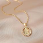14K Yellow Gold Our Lady Necklace & Earrings Set