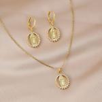 14K Yellow Gold Our Lady Necklace & Earrings Set