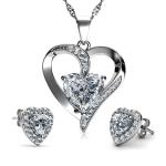 Crystal Heart Necklace and Earrings Jewelry Set