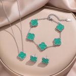 Sylora Vintage Malachite Four Leaf Clover Jewelry Set