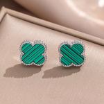 Sylora Vintage Malachite Four Leaf Clover Jewelry Set