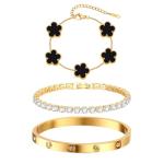 Floral Gold Stackable Bracelets Set - 3 Pieces