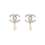 Gold-Tone Pearl and Crystal Drop Earrings