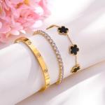 Floral Gold Stackable Bracelets Set - 3 Pieces