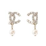 Gold-Tone Pearl and Crystal Drop Earrings