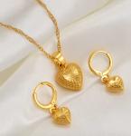 24K Dubai Gold Heart Necklace & Earrings Set