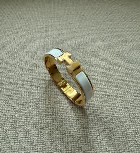 White Enamel H Bracelet in Yellow Gold