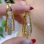 18K Gold Plated Zircon Hoop Earrings for Women
