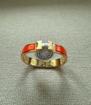 Narrow Orange Enamel H Bracelet in Gold