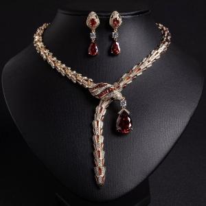 Vintage Snake Jewelry Set with Crystal Necklace and Earrings