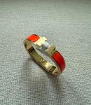 Narrow Orange Enamel H Bracelet in Gold