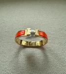 Narrow Orange Enamel H Bracelet in Gold