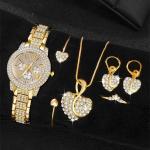 Gold Luxury Jewelry Set: Watch, Ring, Necklace, Earrings