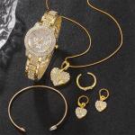 Gold Luxury Jewelry Set: Watch, Ring, Necklace, Earrings