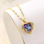 Colorful Crystal Ocean Heart Pendant Necklace for Women