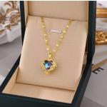 Colorful Crystal Ocean Heart Pendant Necklace for Women