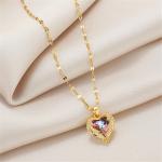 Colorful Crystal Ocean Heart Pendant Necklace for Women