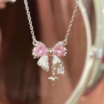 Pink Bow Pendant Necklace for Women