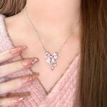 Pink Bow Pendant Necklace for Women
