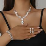 Luxury Rhinestone Floral Jewelry Set: Necklace, Earrings, Bracelet