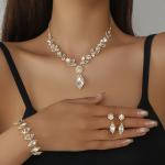 Luxury Rhinestone Floral Jewelry Set: Necklace, Earrings, Bracelet