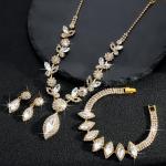 Luxury Rhinestone Floral Jewelry Set: Necklace, Earrings, Bracelet