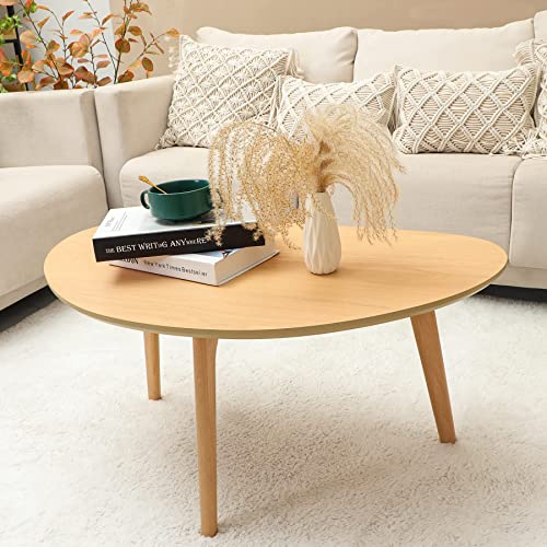 Minimalist Oval Coffee Table in Natural Wood