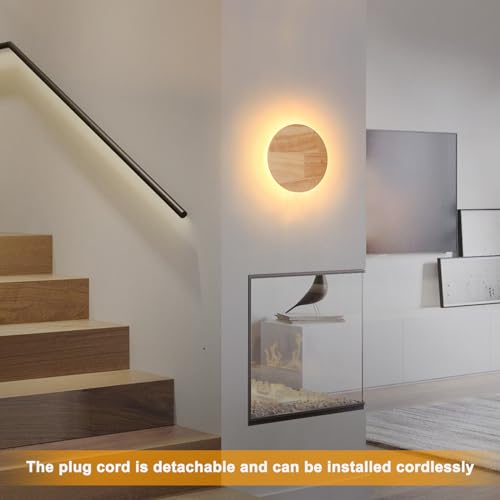 Modern Minimalist Plug-in Round Wood Wall Lamp