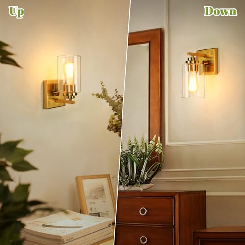 Gold Wall Sconces with Clear Glass Set of 2