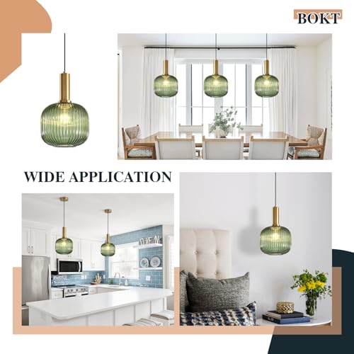 Large Green Glass Pendant Light with Gold Globe