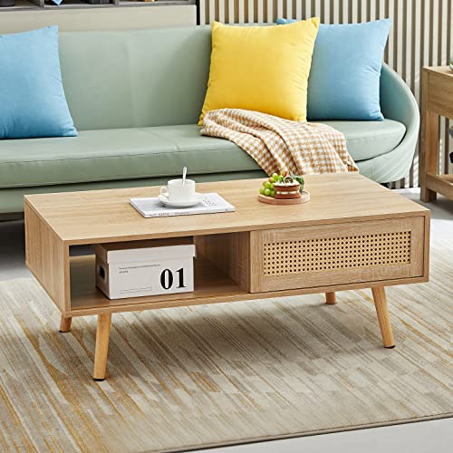 Mid Century Modern Wooden Coffee Table with Storage