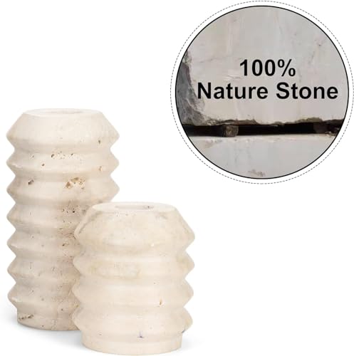 Beige Travertine Candle Holders - Set of 2