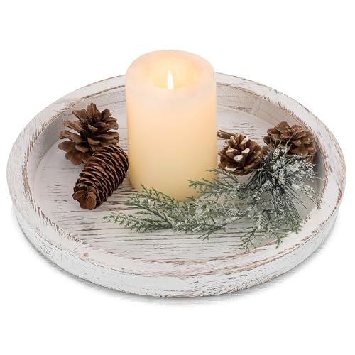 Rustic Wooden Serving Tray with Candle Holder