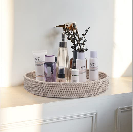 Round Rattan Serving Tray with Cut-Out Handles