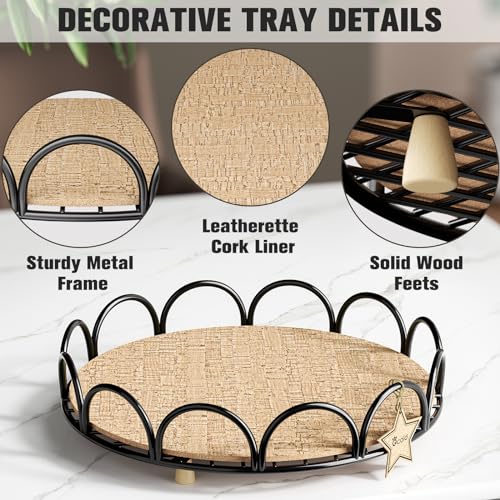 Round Decorative Tray with Cork Insert for Home