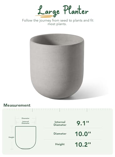 10 Inch Ceramic Plant Pot with Drainage, Gray