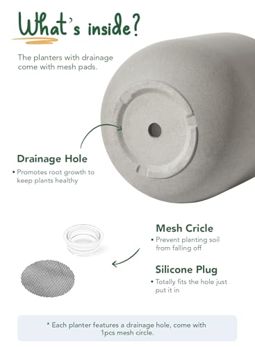 10 Inch Ceramic Plant Pot with Drainage, Gray