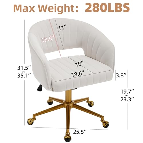 Beige Velvet Swivel Desk Chair with Gold Base