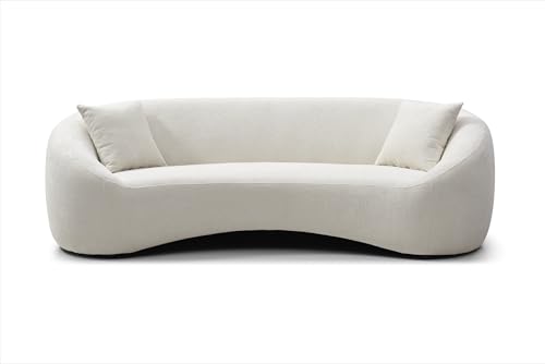 Curved White Velvet 3-Seater Minimalist Sofa