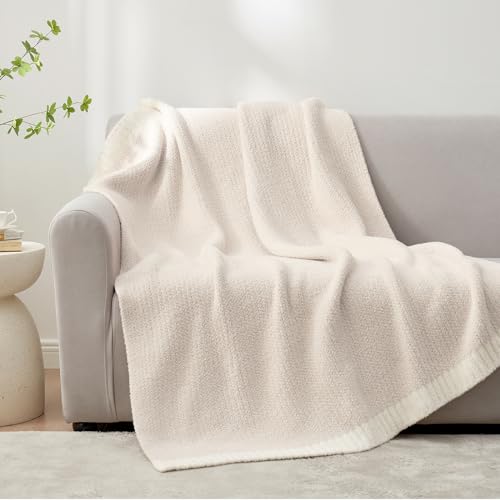 Ivory Reversible Knit Throw Blanket 50 x 60