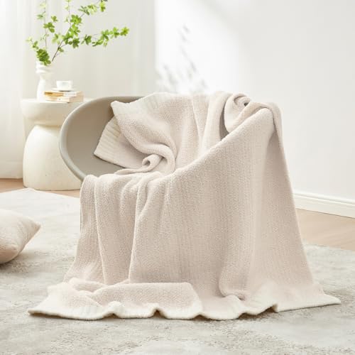 Ivory Reversible Knit Throw Blanket 50 x 60